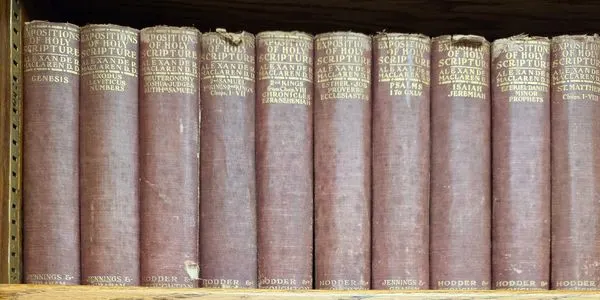 A shelf of Bible commentaries